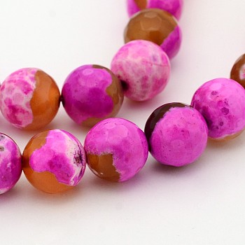 Natural Weathered Agate Faceted Round Beads Strands, Dyed, Grade A, Fuchsia, 8mm, Hole: 1mm, about 47pcs/strand, 15 inch