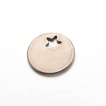 Flat Round with Star 304 Stainless Steel Charms, Stainless Steel Color, 12.5x1mm, Hole: 3mm