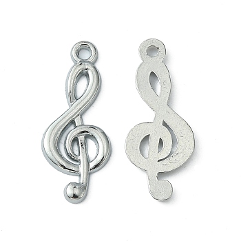 Alloy Treble Clef Pendants, Cadmium Free & Lead Free, Musical Note, Platinum, about 10mm wide, 26mm long, 2mm thick, hole: 2mm