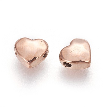 Ion Plating(IP) 304 Stainless Steel Beads, Heart, Manual Polishing, Rose Gold, 7.5x8.5x4mm, Hole: 1.5~1.6mm