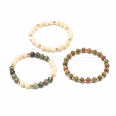 Ensemble de bracelets extensibles en perles de style unakite naturel(BJEW-JB07831)-4