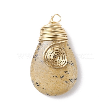 Copper Wire Wrapped Natural Picture Jasper Pendants(PALLOY-JF01191)-2