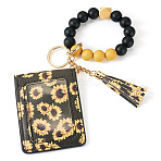 Silicone Beads Keychain, with PU Leather Keychain Wallet, Black, 23x8.5~9cm(KEYC-TAC00017)