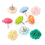 9Pcs 9 Colors Resin Flower Drawing Pins, with Iron Pins, Mixed Color, 19x19mm, 1pc/color(AJEW-TAC00054)