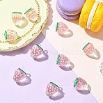 10Pcs Transparent Acrylic Pendants, Strawberry, Pink, 18x13.5mm, Hole: 1.6mm(OACR-YW0002-31B)