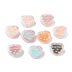 Plastic Enamel Beads, Heart with Word Joy Now, Mixed Color, 14x16x7.5mm, Hole: 1.4mm(KY-F025-02)