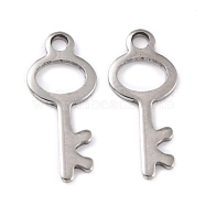 201 Stainless Steel Pendants, Key, Stainless Steel Color, 15x6.5x0.8mm, Hole: 1.4mm(STAS-K217-54)