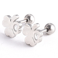 201 Stainless Steel Barbell Cartilage Earrings, Screw Back Earrings, with 304 Stainless Steel Pins, Shamrock, Stainless Steel Color, 8.5x8x2mm, Pin: 1mm(EJEW-R147-19)