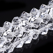 Glass Beads Strands, Faceted, Triangular Pyramid, Clear, 9x9x9mm, Hole: 1.5mm, about 50pcs/strand, 17.3 inch(X-GLAA-T006-06B-04)