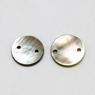 Black Lip Shell Links connectors, Flat Round, Black, 11~12x1~2mm, Hole: 1mm(X-SSHEL-R042-06)