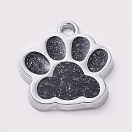 Alloy Enamel Charms, with Glitter Powder, Dog Paw Prints, Platinum, Black, 17.7x16.6x2mm, Hole: 2mm(ENAM-TAC0001-05J)