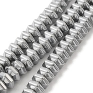 Electroplated Non-Magnetic Synthetic Hematite Beads Strands, Hexagon, Platinum Plated, 3.5~4x7.5~8x6.5~7mm, Hole: 1.5mm, about 106pcs/strand, 15.83''(40.2cm)(G-P518-06B)