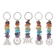 Chakra Gemstone Beaded Keychain, with 201 Stainless Steel Charms, Mixed Shape, 9.2~10.2x2cm(KEYC-JKC00459)