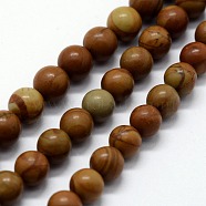 Natural Wood Lace Stone Beads Strands, Round, 4mm, Hole: 0.6mm, about 95pcs/strand,  14.76 inch(37.5cm)(G-I199-17-4mm)