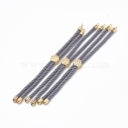 Nylon Twisted Cord Bracelet Making, Slider Bracelet Making, with Brass Findings, Golden, Dark Gray, 8.7 inch~9.3 inch(22.2cm~23.8cm), 3mm, hole: 1.5mm(MAK-T003-10G)