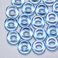 Transparent Spray Painted Glass Beads, with Glitter Powder, Ring, Dodger Blue, 10x3mm, Hole: 4mm(GLAA-S190-003A-01)