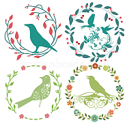 PVC Wall Sticker, for Window or Stairway Home Decoration, Flat Round, Bird Pattern, 18x18x0.03cm, 4pcs/set(DIY-WH0214-76A-04)
