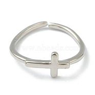 Brass Cuff Rings, Open Rings, Long-Lasting Plated, Cross, Platinum, US Size 6(16.5mm)(RJEW-L100-005P)