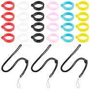 Adjustable Polyester Electronic Cigarette Anti-Lost Necklace Lanyard, with Silicone Bands Anti Slip Rubber Rings, Mixed Color, Neck Lanyard: 768mm, 6pcs; Pendants: 29x24.5x7mm, Hole: 20.5mm, Inner Diameter: 20.5mm, 24pcs(AJEW-GF0006-16)