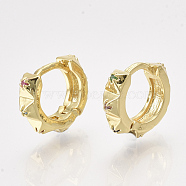 Brass Cubic Zirconia Huggie Hoop Earrings, Bumpy, Colorful, Golden, 12x3.5mm, Pin: 1mm(EJEW-S201-167)