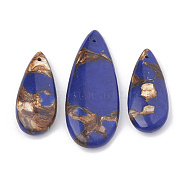 Assembled Bronzite and Lapis Lazuli Pendants, teardrop, Dyed, 36~50x15~21x6~7mm, Hole: 1mm, 3pcs/set(G-S328-003L)