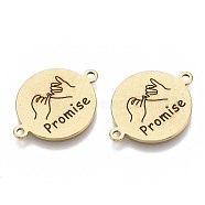 201 Stainless Steel Enamel Links connectors, for Valentine's Day, Flat Round with Hands and Word Promise, Black, Golden, 16x21x1mm, Hole: 1.4mm(STAS-S079-145D-G)