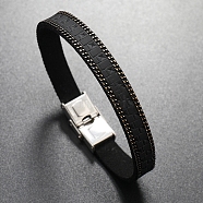 Imitation Leather Cord Bracelet with Metal Clasp, Black, 8-1/4~8-5/8 inch(210~22cm)(PW-WG97882-02)