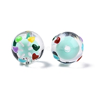 Transparent Acrylic Enamel Beads, Bead in Bead, Round, Pale Turquoise, 14~15x13mm, Hole: 2mm(TACR-G040-01O)