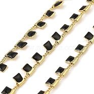 Brass Rectangle Link Chains, with Enamel, Soldered, with Spool, Real 18K Gold Plated, Long-Lasting Plated, Black, 4x1.5x0.7mm, 10m/roll(CHC-C007-03G-07)