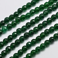 Natural Malaysia Jade Bead Strands, Round, Dyed, Faceted, Dark Green, 4mm, Hole: 0.8mm, about 91pcs/strand, 14.5 inch(G-A147-4mm-A07)