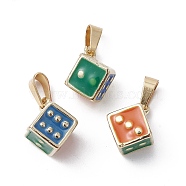 Alloy Enamel Charms, with 304 Stainless Steel Findings, Golden, Dice Charm, Colorful, 14x11x11mm, Hole: 6x3mm(PALLOY-JF02344)