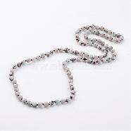 Natural Sesame Jasper/Kiwi Jasper Necklaces, Beaded Necklaces, Round, Faceted, 35 inch(NJEW-D264-13)
