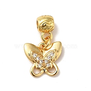 Rack Plating Brass Micro Pave Clear Cubic Zirconia Pendants, Long-Lasting Plated, Cadmium Free & Lead Free, Butterfly, Real 18K Gold Plated, 22mm, Hole: 2.5mm(ZIRC-H125-03G)