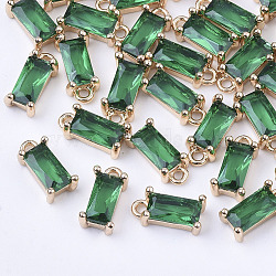 Transparent Glass Charms, with Brass Findings, Faceted, Rectangle, Light Gold, Sea Green, 8.5x4x3mm, Hole: 1mm(X-GLAA-T007-13B)