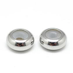 201 Stainless Steel Beads, with Rubber Inside, Slider Beads, Rondelle, Stainless Steel Color, 6x3mm, Rubber Hole: 2mm(STAS-T010-6mm-01)