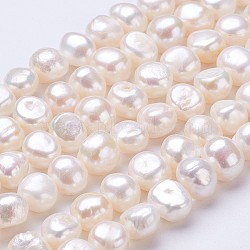 Natural Cultured Freshwater Pearl Beads Strands, Nuggets, Seashell Color, 10x9~10x7~9mm, Hole: 0.5mm, about 36pcs/strand, 13.5 inch(PEAR-P002-28)