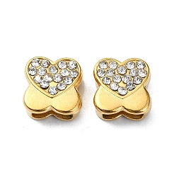 Ion Plating(IP)  304 Stainless Steel Slide Charms, with Rhinestone, Real 18K Gold Plated, Butterfly, 10.5x10x5mm, Hole: 6.6x2mm(STAS-C089-06L-G)