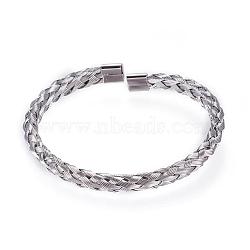 304 Stainless Steel Bangles, Cuff Bangles, Stainless Steel Color, 52x58mm(2 inchx2-1/4 inch)(BJEW-D431-04)
