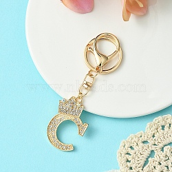 Golden Alloy Rhinestone Keychain, with Alloy Clasp and Iron Rings, Letter C, 10cm, Pendant: 44mm(KEYC-YW00105-03)