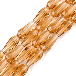 Transparent Glass Beads Strands, Faceted, Teardrop, Goldenrod, 9~10x4mm, Hole: 1mm, about 70~72pcs/Strand, 63~67cm(GLAA-T009-004D)