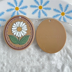 Oval Acrylic Pendants, Flower, Camel, 42x38mm(PW-WG10773-11)