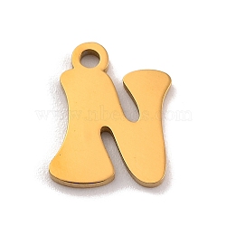 201 Stainless Steel Charms, Laser Cut, Letter Charm, Letter N, 10.5x8x1mm, Hole: 1.2mm(STAS-U016-01G-N)