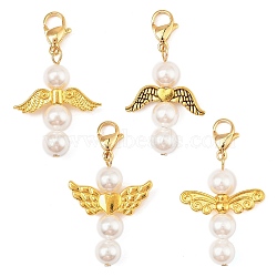 Angel Shell Pearl & Alloy Pendant Decoration, Lobster Claw Clasps Charms for Backpack Key Chain Ornaments, Golden, 38~39mm(HJEW-JM02402)