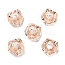 Transparent Resin European Beads, Large Hole Beads, Faceted, Polygon, PeachPuff, 13~13.5x8mm, Hole: 5.7mm(RESI-B020-01G)