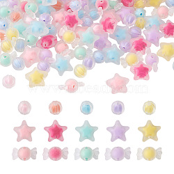 120Pcs 3 Style Transparent Acrylic Beads, Frosted, Bead in Bead, Candy & Corrugated Round & Star, Mixed Color, 40pcs/style(TACR-BT0001-03)