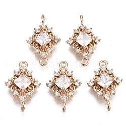 Brass Micro Pave Cubic Zirconia Links Connectors, Long-Lasting Plated, Rhombus, Light Gold, Clear, 17x11x4mm, Hole: 1.2mm(KK-R111-014-B01)