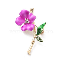 Alloy Enamel Brooch, with Rhinestone, Flower, Golden, 51x33mm(JEWB-C037-34G)