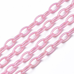 Acrylic Opaque Cable Chains, AB Color, Horse Eye, Pearl Pink, 13x8x2mm, 18.5 inch~19.29 inch(47~49cm)/strand(X-PACR-N009-001H)