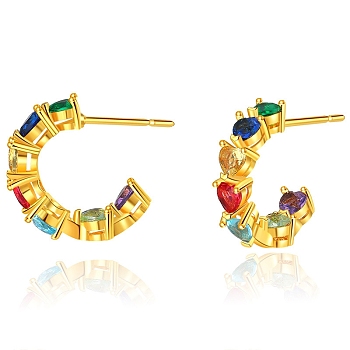 Colorful Cubic Zirconia Heart Wrap Sutd Earrings, Brass Half Hoop Earrings for Women, Golden, 18x2.3mm