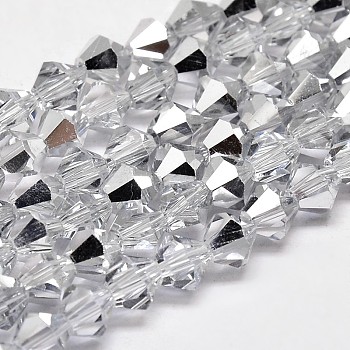 Imitate Austrian Crystal Electroplate Bicone Glass Faceted Bead Strands, Half Grade AA, 6x6mm, Hole: 1mm, about 46~48pcs/strand, 10.5 inch